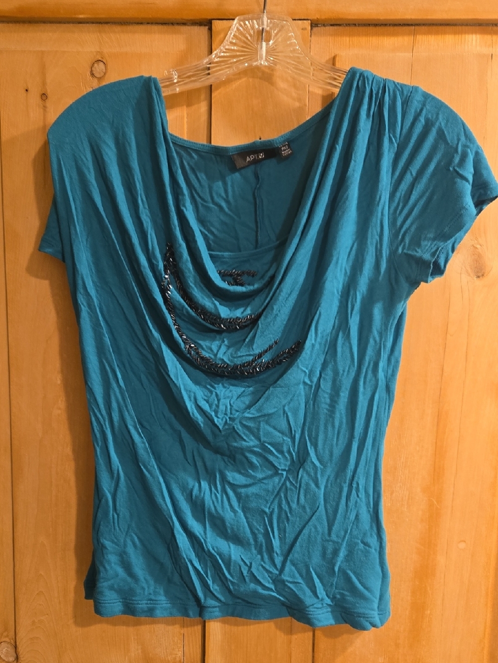 Apt. 9 Teal Cowl Neck Short Sleeve Top with Beaded Accents